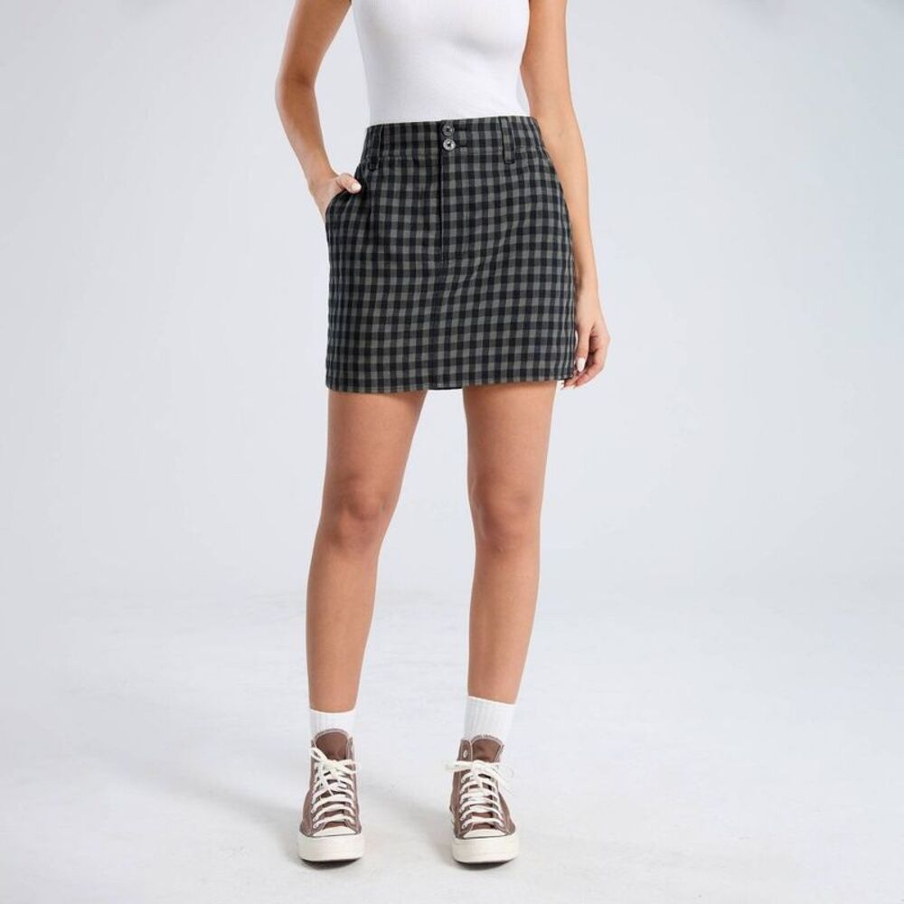 Women's Mid-Rise Mini Skirt - Wild Fable Forest Green Gingham Check XS